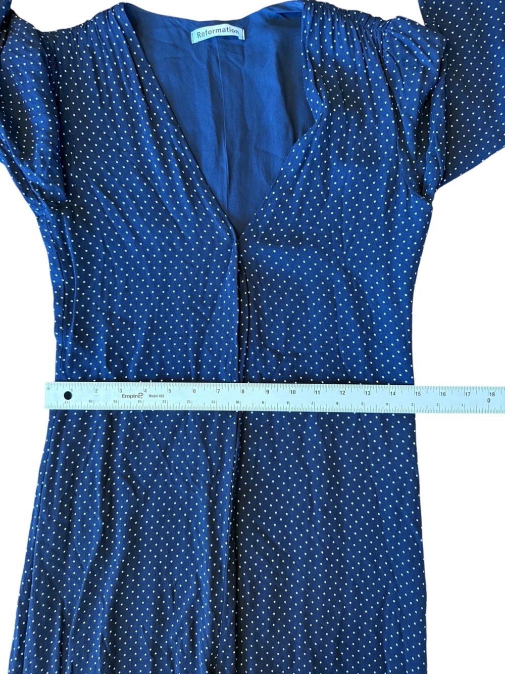 Reformation Navy Polka Dot Long Sleeve Midi Dress Women’s Size Med - Picture 9 of 11